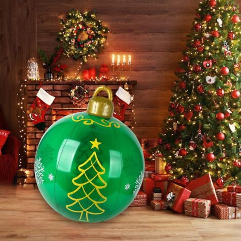 2 Boules De Noël Gonflables Géantes 60cm - Décoration Intérieur Extérieur Père Noël Et Traîneau
