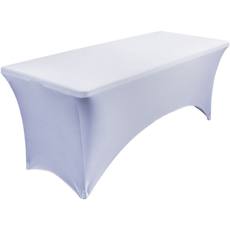 Couvercle blanc de table pliante 6ft (183 76 76cm) housse de table élastique mariage extérieur célébration de mariage rectangulaire nappe élastique couverture de table de cocktail (1/4)