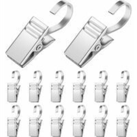 Lot de 25 pinces à rideaux Clips en métal pour draperie avec crochet pour rideau de douche Clips en métal pour rideau de douche Argent (1/5)