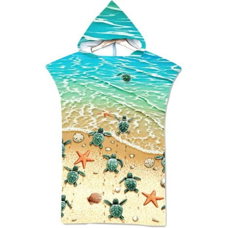 1pc Serviettes de Plage Poncho de Bain Bleu Tortue pour Adultes, Grande Taille Anti-Sable Séchage Rapide Serviette Sport, 75 cm x 110 cm