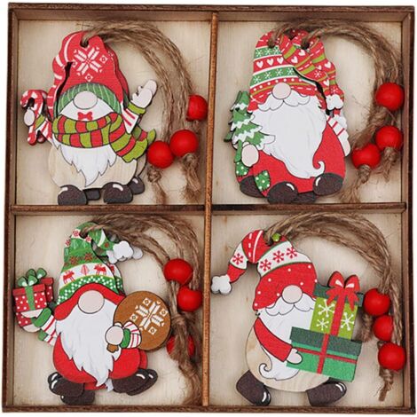 Décorations de Noël, 12 pièces pendentif arbre de Noël coloré poupée sans visage breloques mignonnes ornements de vacances à suspendre styles de couple nains de Noël artisanat en bois décoration de fê (1/5)