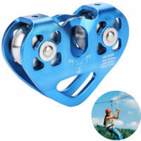 Poulie Double Trolley Sauvetage Escalade Double Poulie avec Roulement à Billes Rock/ Simple Poulie Aluminium Fixe Eye Escalade Poulie, bleu (1/5)