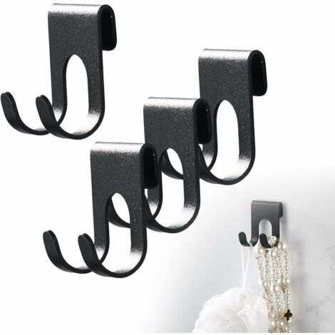 Noir 4 pièces crochets porte-rasoir auto-adhésifs, crochets porte-serviettes, crochets en acier inoxydable sans perçage, porte-rasoir, crochets supplémentaires pour étagère de douche de salle de bain (1/5)