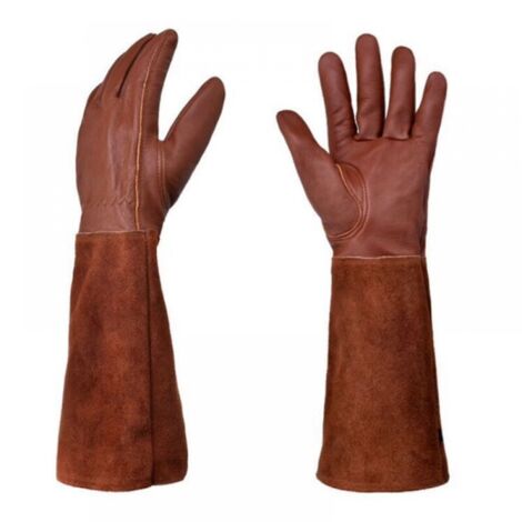 S Gants de jardinage en cuir, résistants aux épines, longs gants de jardin longueur coude (1/4)