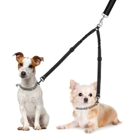 Séparateur de laisse double pour chien, sans enchevêtrement, rotation à 360°, coupleur de laisse pour chien pour promener 2 chiens, double laisse réfléchissante absorbant les chocs réglable pour deux (1/5)