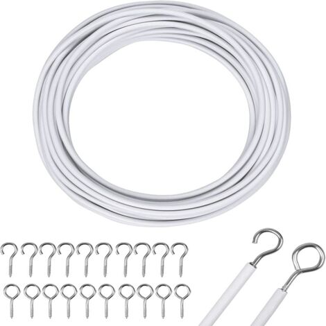 Serbia – Cordon de rideau 10 m en fil d'acier et PVC – 4 mm diamètre – 10 crochets et œillets inclus – Pour rideaux légers et décorations (1/5)