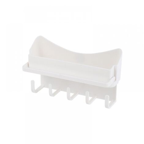 blanc Etagère Salle Bain Support Douche - Panier Salle de Bain Sans Perçage Etagere Douche à Suspendre Rangement avec Mini Porte Serviettes et 5 crochets Accessoire Salle de Bain (1/4)