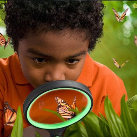 Lot de 2 loupes pour enfants avec pince et attrape-insectes, loupe pour enfants, verre loupe, loupe, loupe, loupe, pour observation des insectes ou des feuilles (rouge, jaune