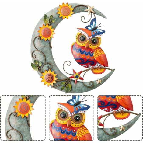 Sculpture Métal Extérieur Décoration Murale Hibou Et Lune FIYSON - Sculpture Métal 3D - 29x29 Cm - Pour Jardin, Patio, Intérieur Déco Jardin Hibou