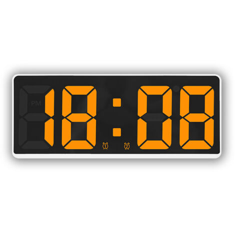 Blanc + Orange-Quartz Réveil LED Horloge Grand Écran Horloge Numérique Chevet pour Chambre, (1/5)