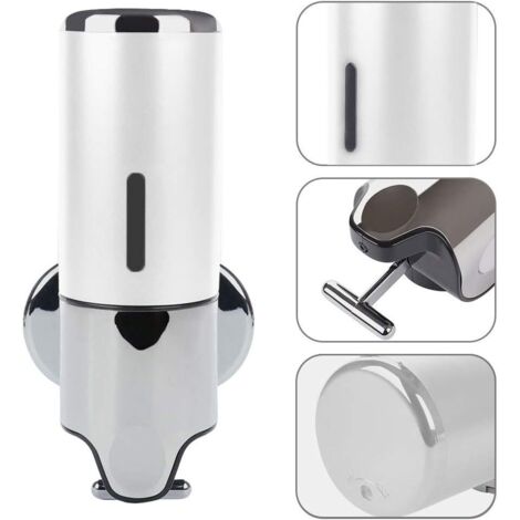 1 Distributeur Savon Mural avec Support Mural pour Gel Douche, shampoing, Savon Liquide, nettoyant pour Les Mains, Distributeur Lotion pour Cuisine, Toilettes, Salle Bain, Noir 24x12x8 cm/500 ML（Blanc (1/5)