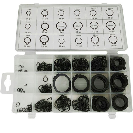 Circlip, 300 clips pour anneau élastique, circlip d'arbre, noir, type C, pour la fixation de circlips externes de roulements, engrenages et poulies (3-32 mm) (1/3)