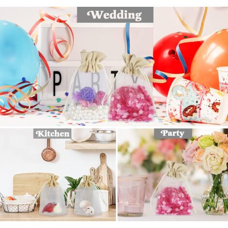 KALIONE Lot de 100 mini sachets en organza, petits sacs à cordon de