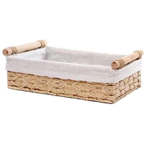 Panier de rangement en rotin beige 25 x 15 x 8,1 cm pour organiser le papier toilette sur le comptoir, boîte de rangement, 1 pièce (1/5)