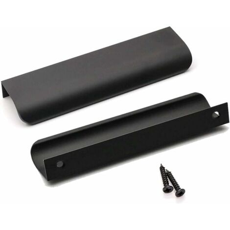 Lot de 2 poignées de placard de cuisine noires en alliage d'aluminium, distance entre les trous : 96 mm, avec vis (1/5)