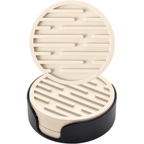 Lot de 6 sous-verres en silicone de 10 cm de diamètre (beige) avec supports, sous-verres ronds antidérapants, adaptés aux mugs, sous-verres à boire (1/5)