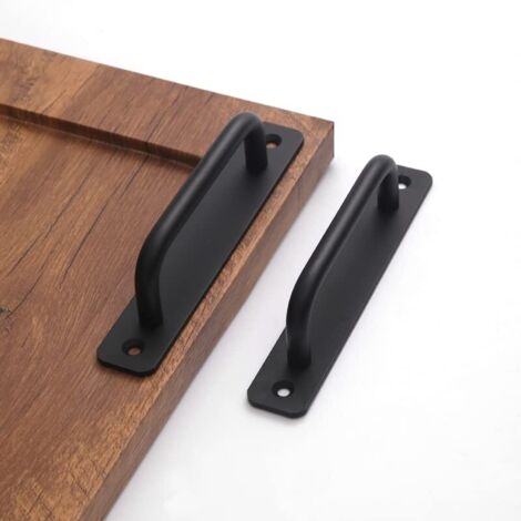 Poignée de porte coulissante en 2 parties, longueur 180 mm, avec plaque arrière, en alliage d'aluminium, adaptée aux meubles, noire, avec vis (1/5)