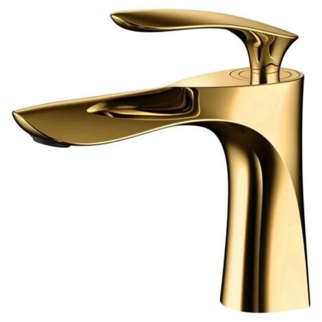 Robinet de lavabo de salle de bain en alliage de zinc, mitigeur chromé doré avec lavabo (1/5)