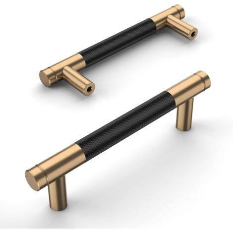 Lot de 2 poignées de meuble de cuisine en alliage d'aluminium noir et doré, distance entre les trous de 96 mm, avec vis, adaptées aux tiroirs de bureau (1/5)