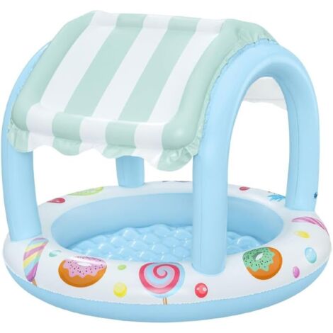 1 piscine gonflable bleue pour enfants 104 x 104 x 84 cm, adaptée aux enfants, ronde avec couverture, adaptée au jardin, à l'extérieur, au balcon, aux fêtes d'été (1/5)