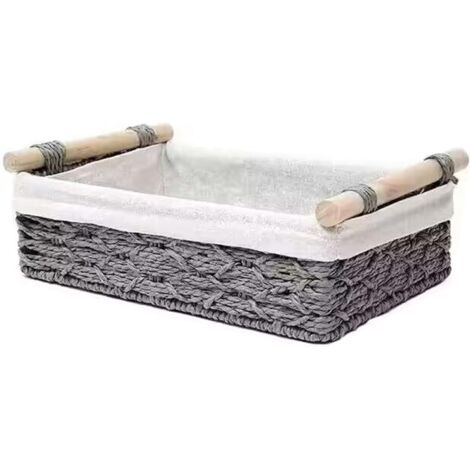 Panier de rangement en rotin gris 25 x 15 x 8,1 cm pour organiser le papier toilette sur le comptoir, 1 pièce (1/5)