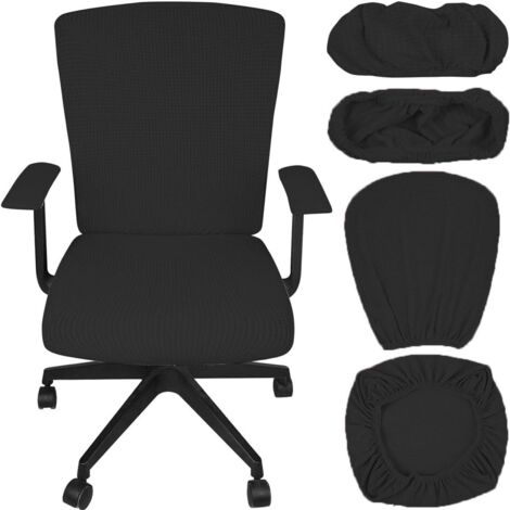 Ensemble 1 pièce noir dossier 4646cm + coussin d'assise 4848cm + housse d'accoudoir 207cm, housse de chaise de bureau pivotante élastique (1/5)