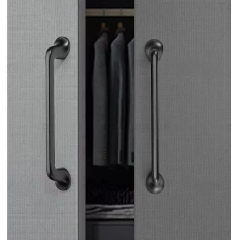 Ensemble de 2 poignées de meuble, poignée d'armoire, poignée de tiroir, poignée d'armoire de cuisine, gris, entraxe de 128 mm, alliage de zinc (1/5)