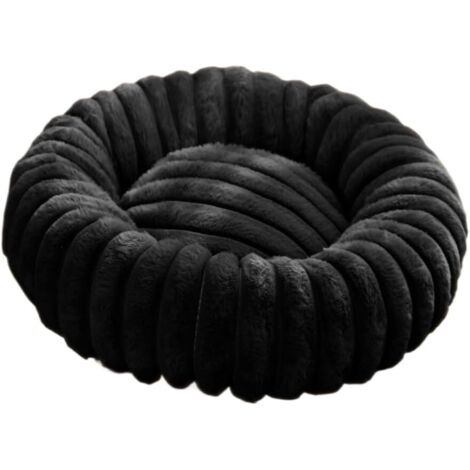 Lit rond en tissu doux noir de 50 cm de diamètre pour chat et chien, lit extra large pour chat, lit chaud pour chien d'hiver (1/5)