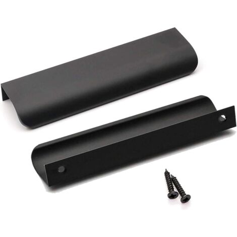 Lot de 2 poignées de placard de cuisine noires en alliage d'aluminium, distance entre les trous : 128 mm, avec vis (1/5)