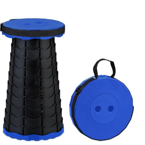 1 tabouret télescopique noir et bleu (252540cm), réglable, avec bretelles et assise rétractable (1/5)