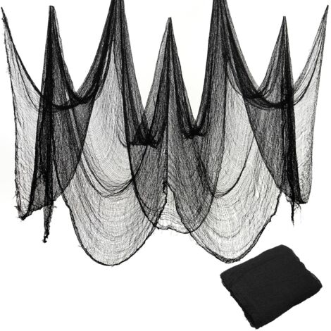 Décoration d'Halloween en gaze noire 100 x 500 cm, 2 pièces, décorations effrayantes, fantôme, décorations d'Halloween pour extérieur et intérieur (1/5)