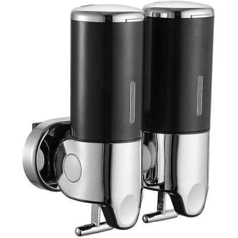 Distributeur de Savon Double Tête Montage Mural Distributeur Double Lotion Manuel Distributeur Désinfectant Mural Inox Distributeur Lavage Mains Chrome Rechargeable (noir) (1/5)