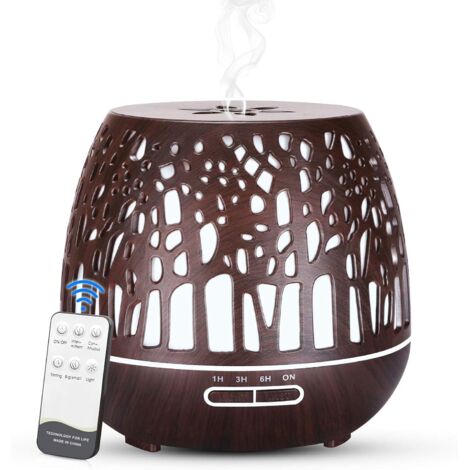 Diffuseur d'Huiles Essentielles 400ml, Télécommande d'humidificateur Ultrasonique Sans BPA avec Lumière LED à Couleurs Variables 3 Minuterie pour la Maison/Yoga/Bureau/SPA - Bois Foncé (1/5)