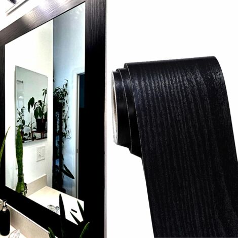 Papier peint autocollant imitation bois, noir, 5 cm x 5 m, imperméable, amovible, frise décorative pour les murs de la cuisine ou de la salle de bain. (1/5)