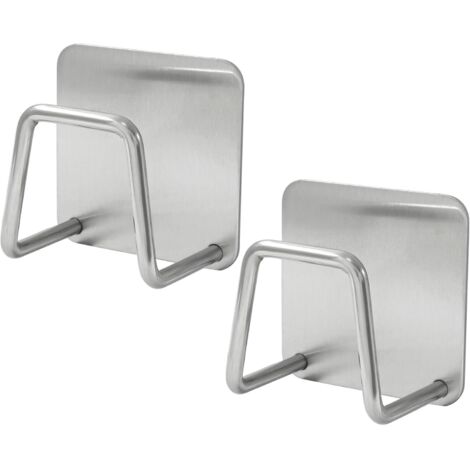 Lot de 2 porte-éponges adhésifs en acier inoxydable pour évier de cuisine – Organiseur de cuisine SUS304 étanche et antirouille (argenté) (1/4)
