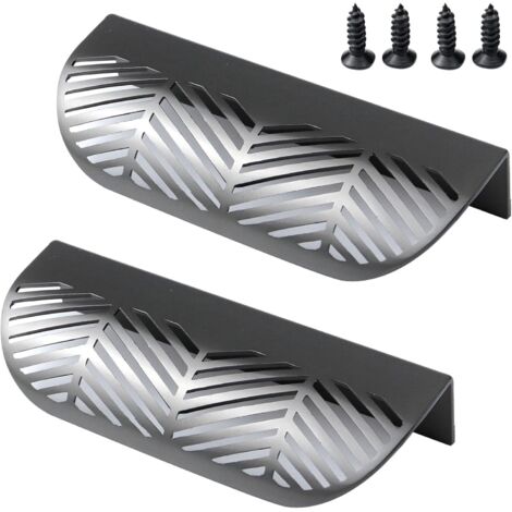 Lot de 2 poignées décoratives en forme de feuille pour meubles, tiroirs, portes, avec vis de montage, gris (1/5)