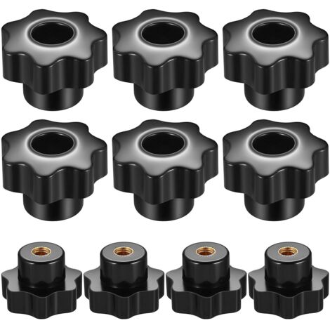Lot de 10 boutons de serrage filetés M6, écrou à tête étoilée, filetage femelle pour machine-outil - Noir (1/5)