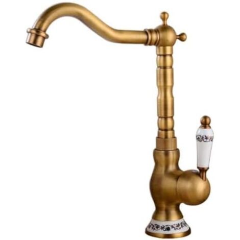 Robinet mitigeur de lavabo pivotant à 360 ° en cuivre - Robinet d'évier de salle de bain à levier unique pour eau chaude et froide - Design à trou (1/4)