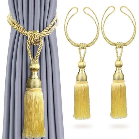 2 embrasses de rideaux faites à la main avec cordes pour décoration intérieure (doré)