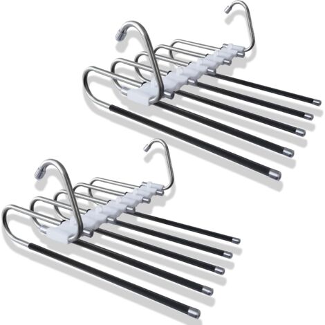 Lot de 2 cintres à pantalons, 5 en 1, gain de place, antidérapants, en acier inoxydable, pour pantalons, foulards, jeans, vêtements (noir) (1/5)