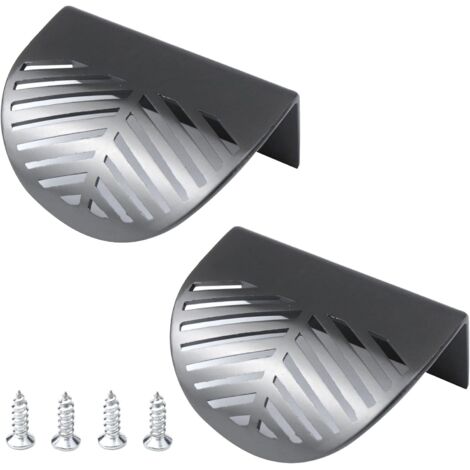 Poignées de meuble à bords arrondis, poignées de meuble à feuilles creuses, quincaillerie pour meuble avec vis de montage, gris (lot de 2) (1/5)