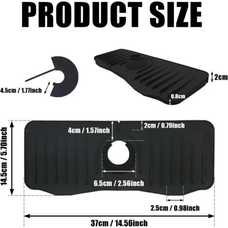 Tapis de robinet noir, tapis de vidange d'évier en silicone pour la protection du comptoir d'évier de cuisine et de salle de bain 37 x 14,5 cm (1/4)