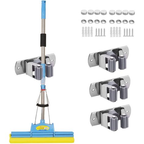 Porte-outils mural, 4 supports adhésifs en acier inoxydable pour salle de bain, cuisine, garage, jardin, buanderie, toilettes, bureau (1/4)