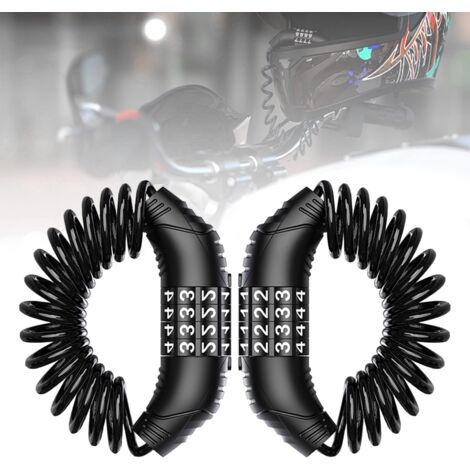 Câble de verrouillage portable avec combinaison pour moto, léger et compact, casque de moto antivol, câble en acier torsadé pour scooter électrique, casque antivol (Noir 2PCS) (1/5)