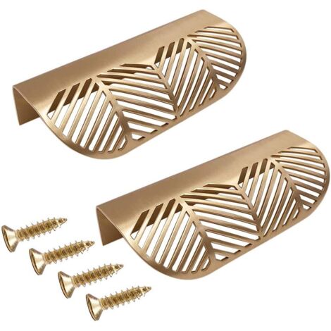 Lot de 2 poignées de tiroir en laiton doré en forme de feuille pour armoire, porte de cuisine, tiroir (1/5)