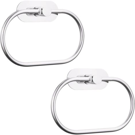 Lot de 2 anneaux porte-serviettes autocollants pour salle de bain, fixation murale, acier inoxydable, accessoires de quincaillerie, sans perçage, porte-serviettes rond moderne, chrome (1/5)