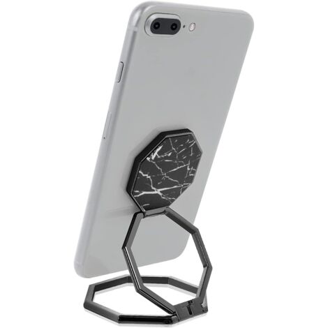 Support de téléphone portable, rotation à 360°, poignée arrière en métal, pliable, support de téléphone portable, support de téléphone réglable (marbre noir) (1/5)
