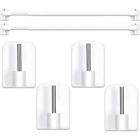 Lot de 2 tringles à rideaux extensibles avec 4 crochets adhésifs, tringle réglable, crochet de fenêtre en plastique pour la maison, la salle de bain, les fenêtres, 30 à 50 cm, blanc