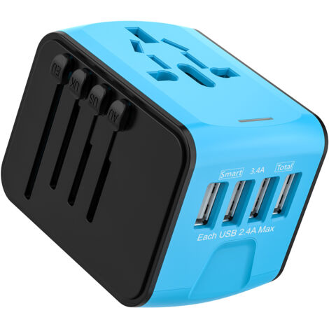 Adaptateur Voyage, Adaptateur Prise Universelle 4 Ports USB & Prise AC, Adaptateur Prise France UK Allemagne Thaïlande Italie Australie Chine Japon (1/5)