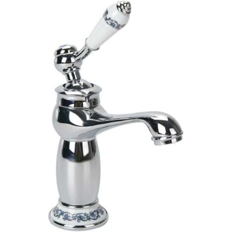 Robinet Vintage Robinet Lavabo Mitigeur en Laiton et Céramique pour Salle de Bain Monocommande (argent) (1/5)